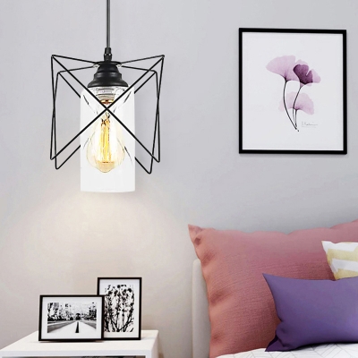 Industrial Metal Wire Pendant Lighting 1 Bulb Indoor Suspension Lamp in Black for Bedroom