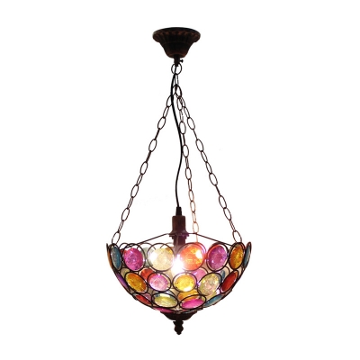 Inverted Pendant Lighting Bohemia Style Metal 1 Lights Hanging Lamp in Copper with Beaded Strand