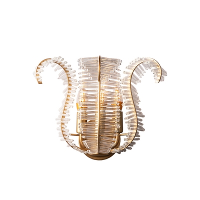Leaf Glass Wall Sconce Modern 1/3-Light Metal Wall Light Fixture Curved Arm in Brass for Corridor