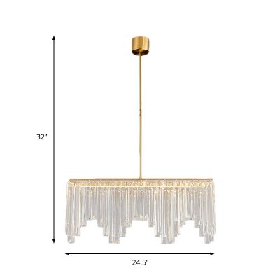 Led Linear Chandelier Lighting Clear Faceted Crystal Modern Hanging Pendant Light in Gold, 24.5