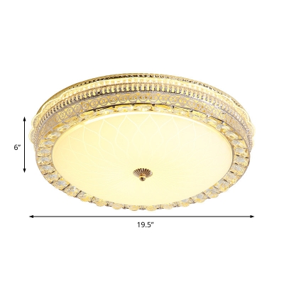 Metal Round Flush Lamp with Clear Crystal Accent and Opal Glass Diffuser Led Modern Flushmount in Third Gear