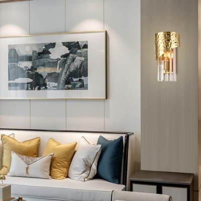 Modern Gold Wall Sconce Cylinder Metal and Crystal Sconce Light for Living Room Bedroom