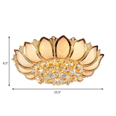 Modern Petal Flush Lighting with Clear Crystal Ball Decorative Flushmount Light in Gold, 16