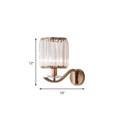 Modernist Clear Crystal Wall Mount Light 1 Light Cylinder Wall Lighting Fixture in Copper, 10