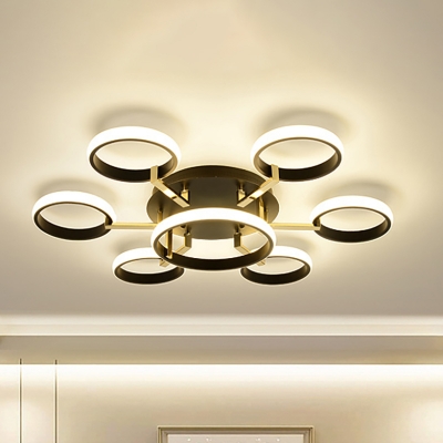 Multi Ring Flush Mount Light with Sputnik Design Modernism Metal 7/9 Lights Indoor Flush Lamp in Black