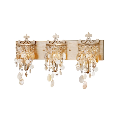 Open Bulb Metal Wall Mount Lamp 1/3-Light Modern Shell Sconce Light Fixture with Pearl in Gold