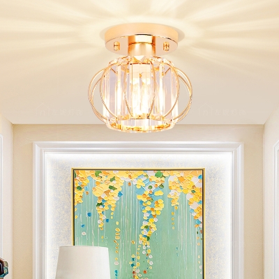Oval Crystal Light Fixtures Ceiling Modern Design Metal Close to Ceiling Light in Gold for Hallway