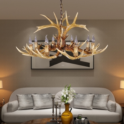 Resin Antlers Pendant Chandelier with Candle Lodge 8 Heads Hanging Ceiling Light in Brown