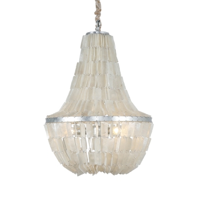 Shell Empire Chandelier Lamp Country Style 3 Lights Hanging Ceiling Light in Antique Silver