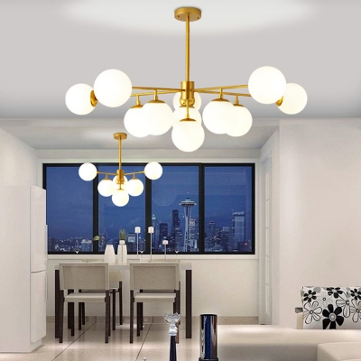 Sputnik Chandelier with Orb Opal Glass Shade 7/9/11 Lights Modern Vintage Hanging Ceiling Light in Black/Gold