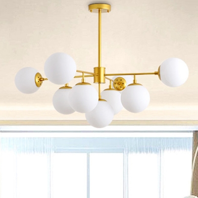 Sputnik Chandelier with Orb Opal Glass Shade 7/9/11 Lights Modern Vintage Hanging Ceiling Light in Black/Gold