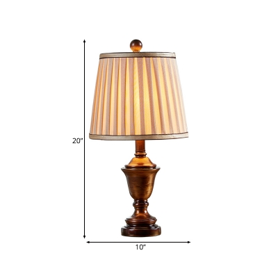 Traditional Table Lighting with Cone Gather Fabric Shade 1 Light Indoor Bronze Lighting for Bedroom