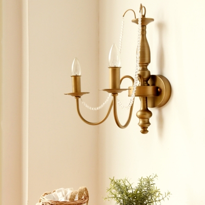Villa Restaurant Candle/Tapered Wall Light Metal 2 Bulbs Mid Century Brass Sconce Light