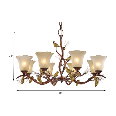 Village Style Branch Hanging Ceiling Light Frosted Glass Shade 3/5/6/8 Lights Bedroom Chandelier