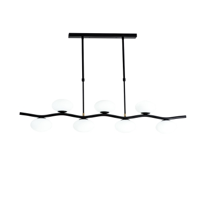 Wavy Island Lighting with Oval Frosted Glass Shade Modern 7 Lights Kitchen Hanging Ceiling Light in Black