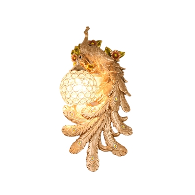 Yellow/Green/Gold Peacock Wall Light Sconce Modern 1/2-Pack Crystal Wall Lamp with Dome Shade over Table