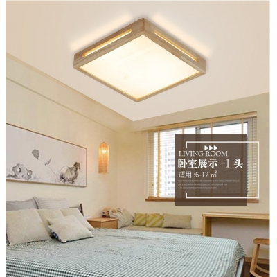 1/4/6 Bulbs Squared Close to Ceiling Lamp Contemporary Wood LED Flush Mount Ceiling Light for Living Room