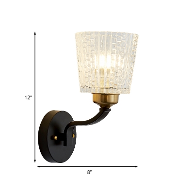 1 Light Drum Wall Light Modern Crystal and Metal Sconce Light in Black for Kitchen Hallway