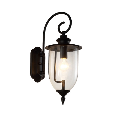 1 Light Lantern Wall Sconce Industrial Loft Vintage Clear Glass Shade Sconce Fixture in Black