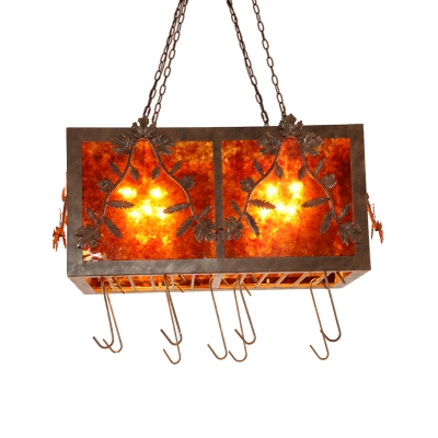 12 Bulbs Rectangular Chandelier Metal American Country Rust Island Light for Dining Room