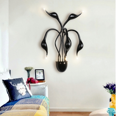3/5 Lights Swan Wall Lighting Contemporary Metal Wall Sconce Light in Black/Red/White