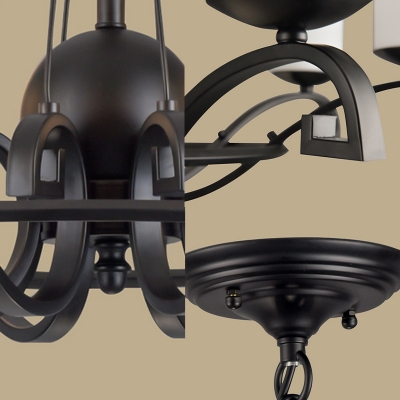 6 Lights Cylinder Hanging Ceiling Light with Opal Glass Shade Traditional Pendant Lamp in Black Finish