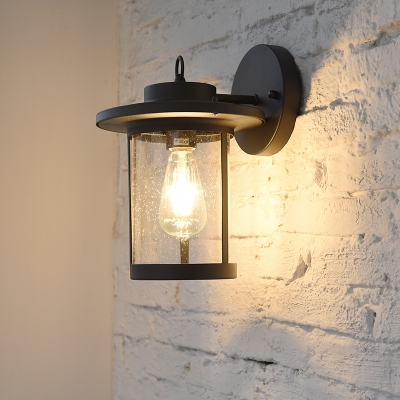 Aged Bronze/Matte Black Cylinder Wall Light 1 Head Industrial Glass Shade Wall Sconce for Porch