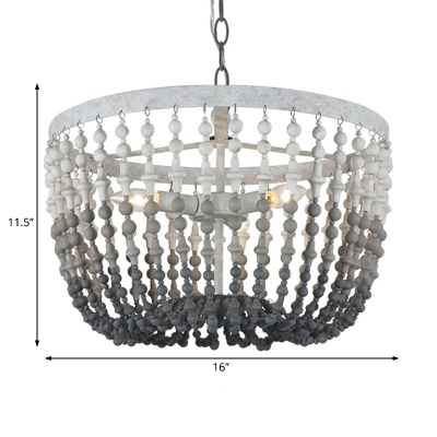Beaded Pendant Light Rustic Style Wood and Metal 3 Lights Ceiling Chandelier in Rust