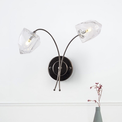 Bedroom Hotel Floral Wall Light Metal and Crystal 2 Lights Modern Black Wall Sconce