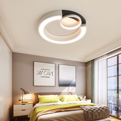 Black/White C Shaped Flush Light Metal Shade Led Modernism Flushmount Lighting for Bedroom, 18