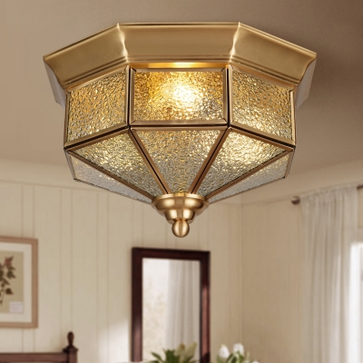 Brass Geometric Flush Mount Ceiling Light Dimple Glass 3 Lights Vintage Ceiling Flush Light