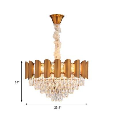 Brass Geometric Pendant Light Fixture Modern Crystal Metal Hanging Chandelier Light in Brass for Indoor