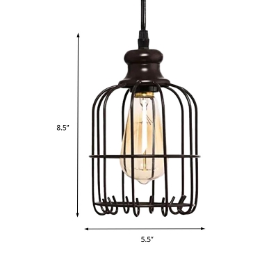Bronze Cage Suspension Light Industrial Metal 1 Light Foyer Hanging Light Fixture with On/Off Dimmer Switch