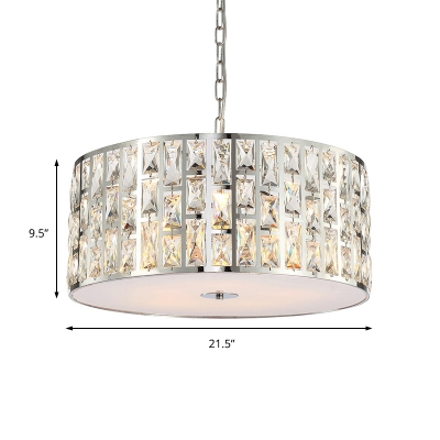 Chrome Finish Drum Chandelier Light Modern Crystal Chain Hung Pendant for Kitchen Dining