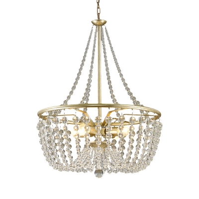 Clear Crystal Ceiling Pendant Light 4 Light French Country Style Chandelier Lamp in Gold