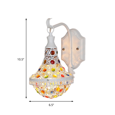 Crystal Teardrop Wall Sconce Fixture Lodge 1 Head Wall Lighting with Jewelry and Metal Backplate in White Finish