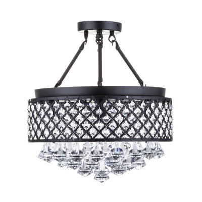 Crystal Trellis Cage Lighting Fixture Modern Metal 4 Light Ceiling Light Fixture in Black for Living Room