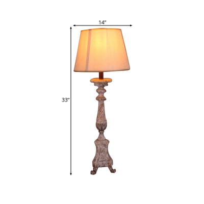 French Country Cone Standing Table Light Fabric Shade 1 Light Table Lamp with Solid Wood Lamp Base
