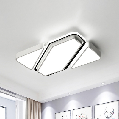 Geometric Flushmount Light with Acrylic Diffuser Contemporary Metal Led Flush Ceiling Light in White, 25.5
