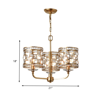 Gold Hollow Out Ceiling Pendant Light Traditional Metal 3 Lights Indoor Lighting with K9 Crystal