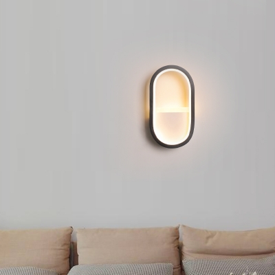 Integrated Led Oval Wall Mount Lighting with Acrylic Shade Contemporary Black/White Wall Lighting in Warm/White