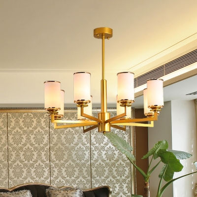 Modern Cylindrical Pendant Light Frosted Glass 6/8/10 Lights Indoor Chandelier in Black/Gold