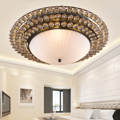 Modern Dome Flush Lighting with Amber Crystal Ball 3/4 Lights Frosted Glass Flush Lamp, 19.5