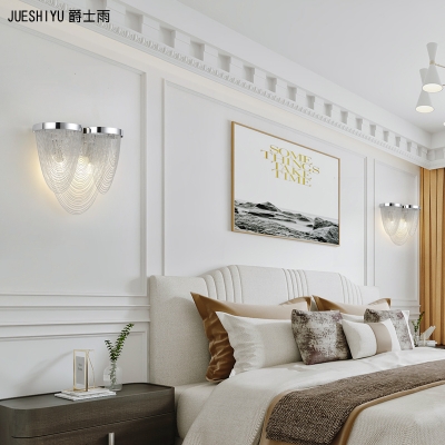 Modern Tassel Wall Light Luxury 2 Lights Metal Chain Wall Sconce in Chrome for Bedroom