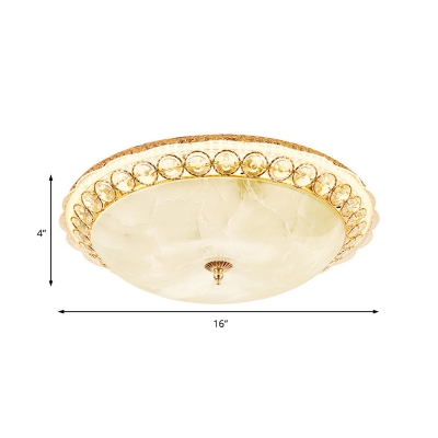 Opal Glass Bowl Flush Light Modern Led Flush Ceiling Light with Clear Crystal Accents, 12