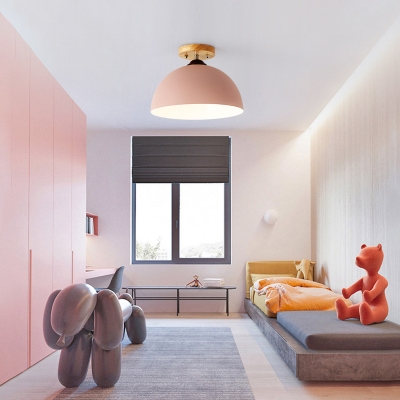 Red/Pink/White/Gray Domed Semi Flushmount Light Macaron Metal 1 Head Bedroom Semi Flush Ceiling Light, 12