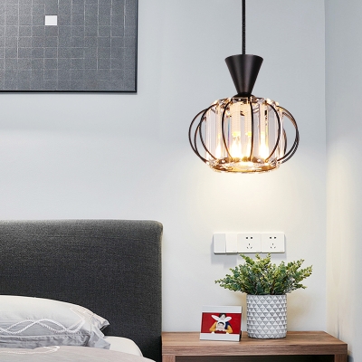 Spherical Mini Pendant Lighting with Clear Crystal Block 1 Light Modern Indoor Lighting in Black/Gold for Bedroom