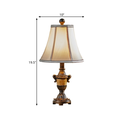 Traditional Table Light with White Fabric Shade 1 Head Standing Table Lamp in Aged Brass