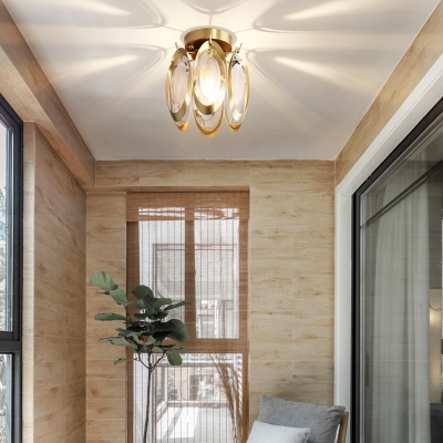 Unique Brass Flush Mount Lights Contemporary Metal Flush Mount Ceiling Light with Crystal Shade
