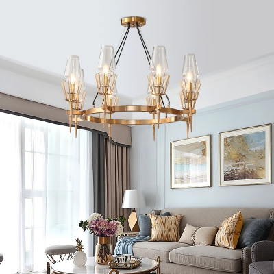 Vintage Chandelier Lighting with Clear Glass Shade 6/8 Lights Round Pendant Lamp in Brass